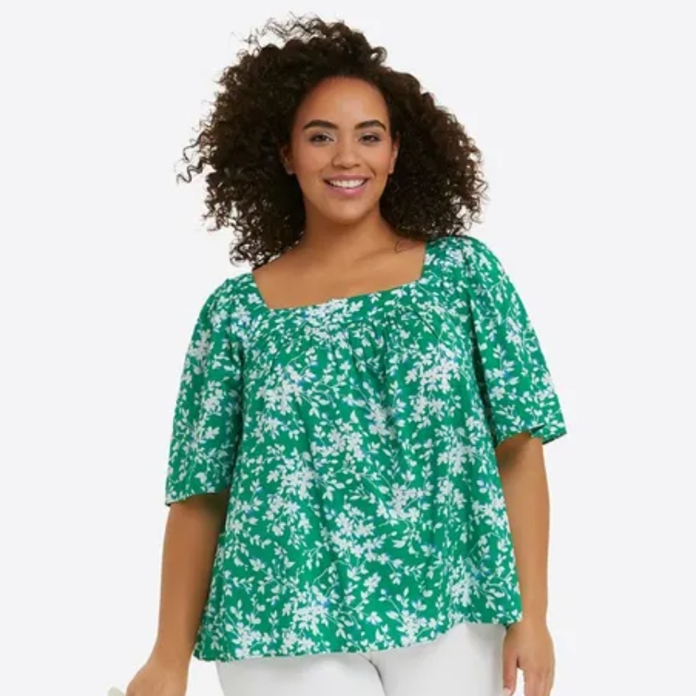 Draper James XXL Green Floral Maren Top
